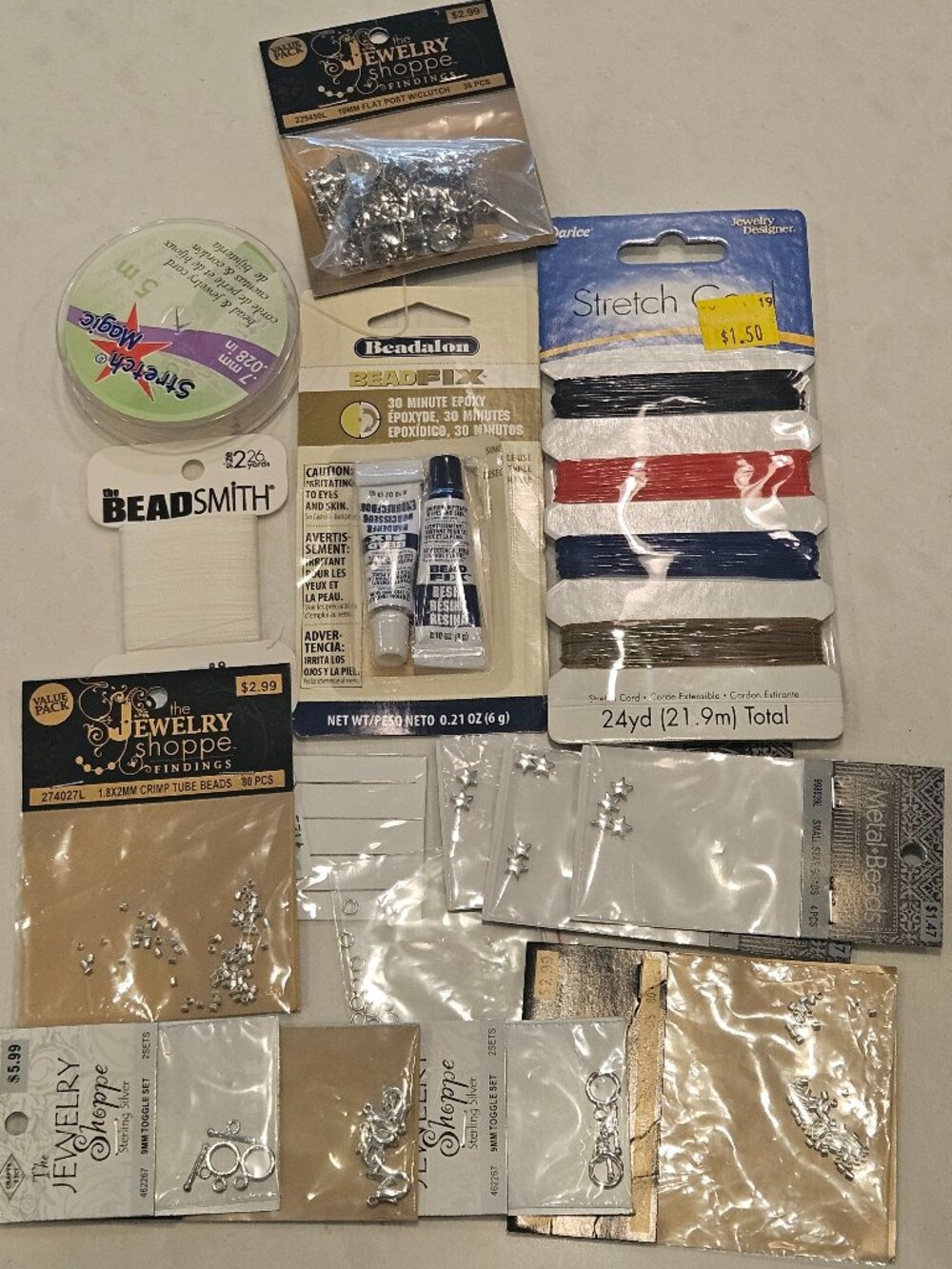 Jewelry Shoppe Bundle of Stretch Cord, Metal Beads, Toggles & More